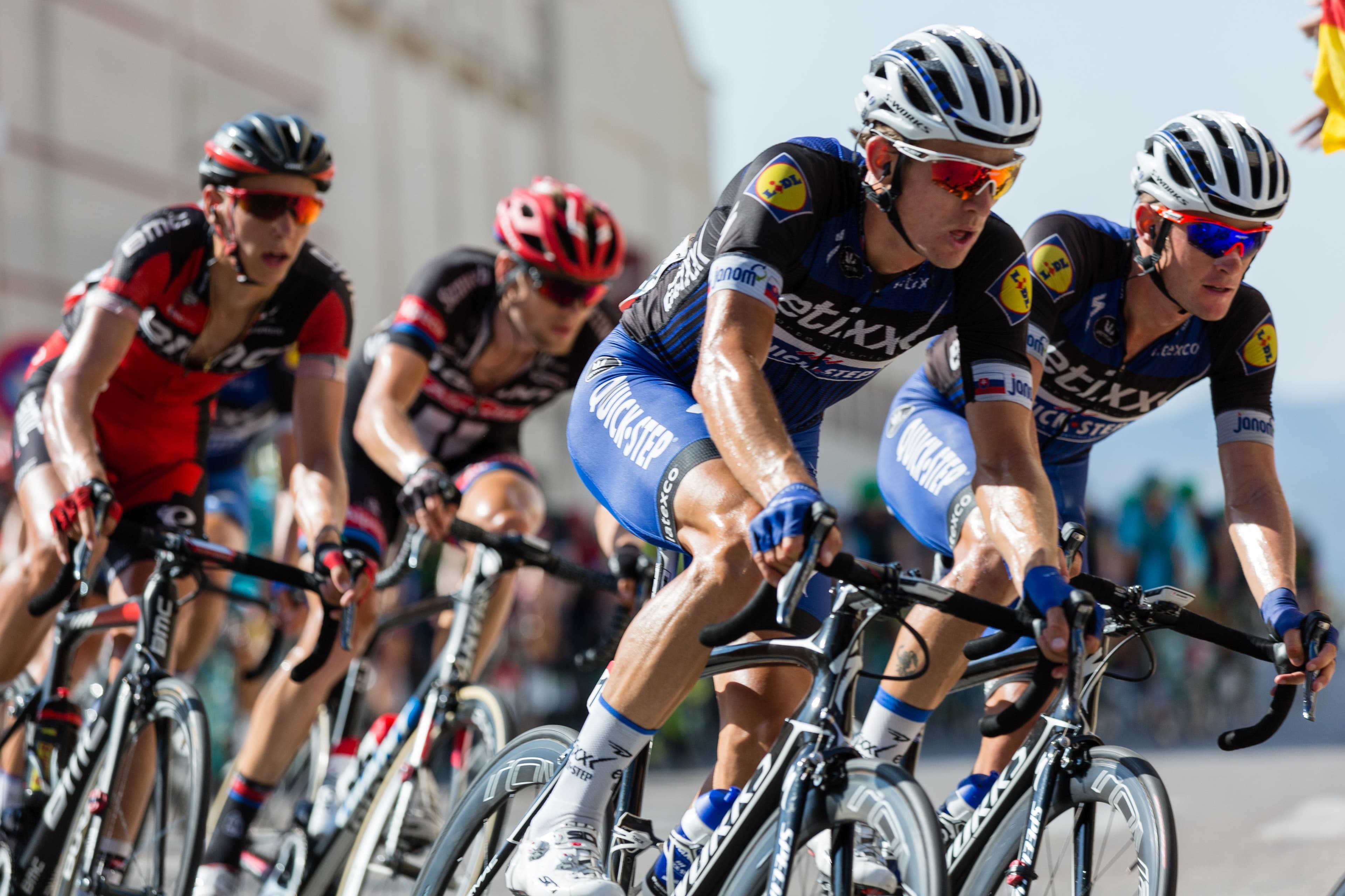 Cyclists in racing kit on the road